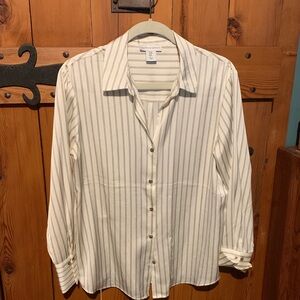 Striped polyester blouse . Brown and cream color .